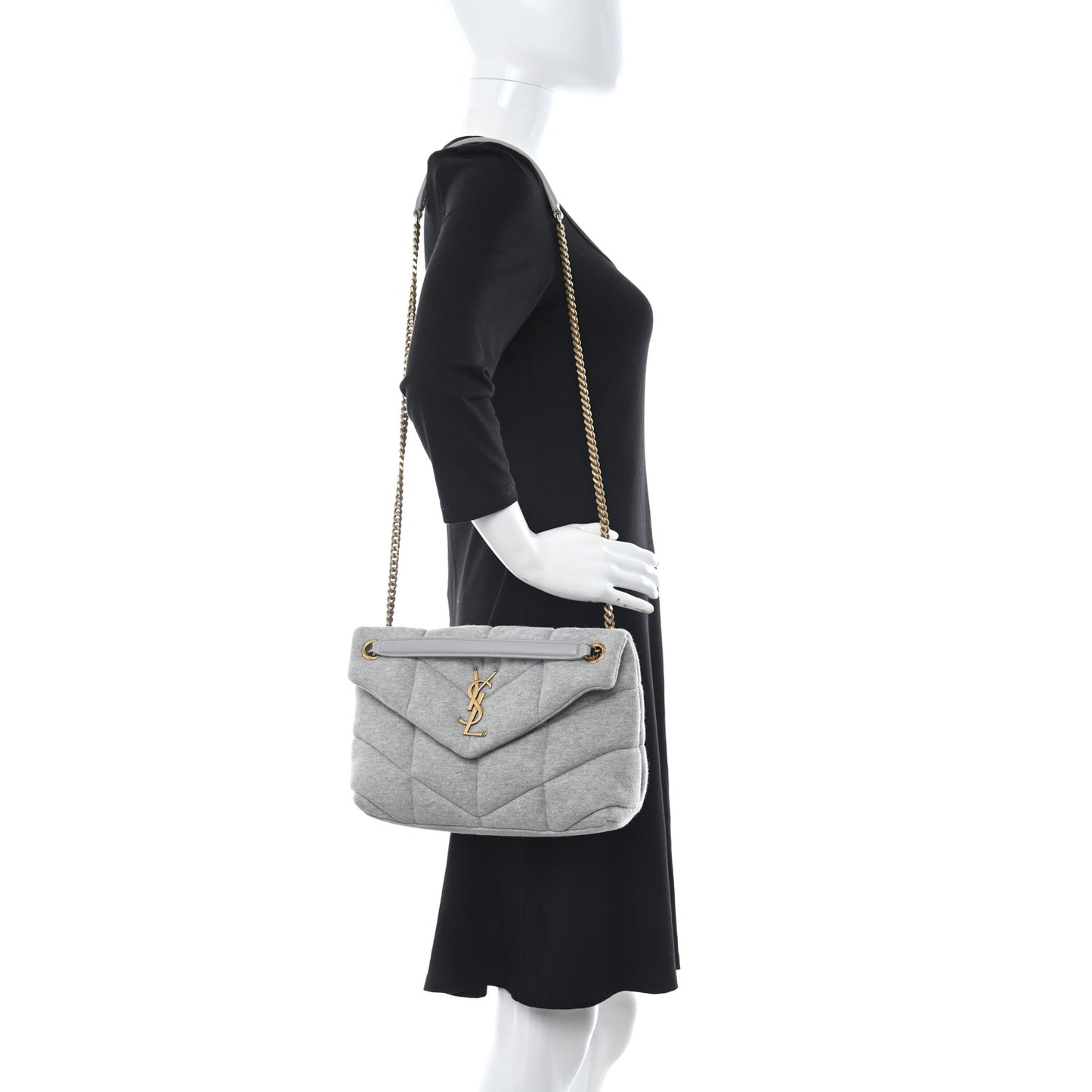 Jersey Quilted Medium Loulou Puffer Monogram Chain Satchel Grey Cloud