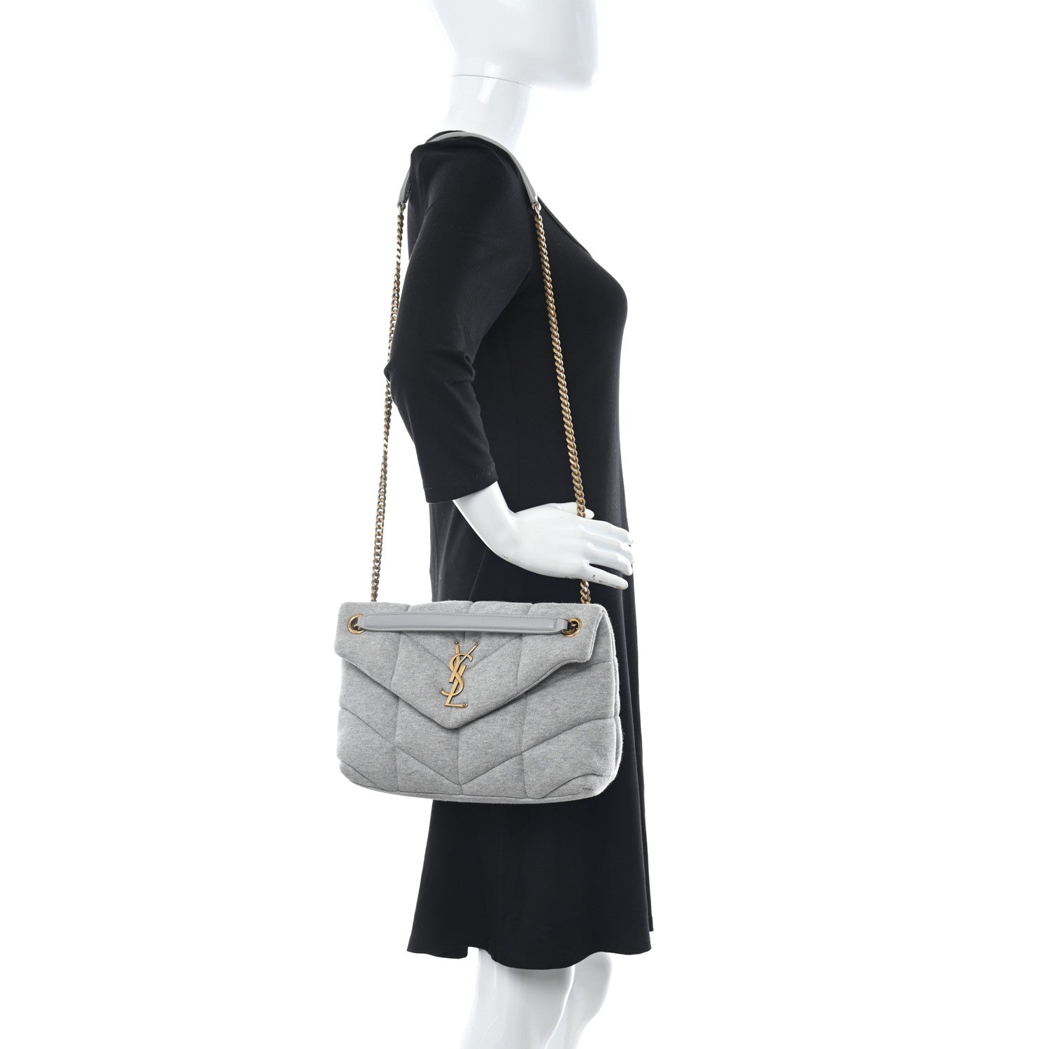 Saint Laurent Jersey Quilted Medium Loulou Puffer Monogram Chain Satchel Grey Cloud 2 of 10