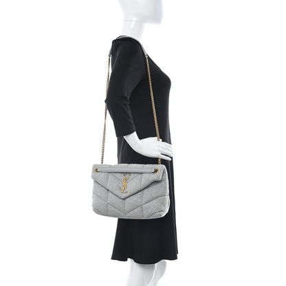 Saint Laurent Jersey Quilted Medium Loulou Puffer Monogram Chain Satchel Grey Cloud 2 of 10