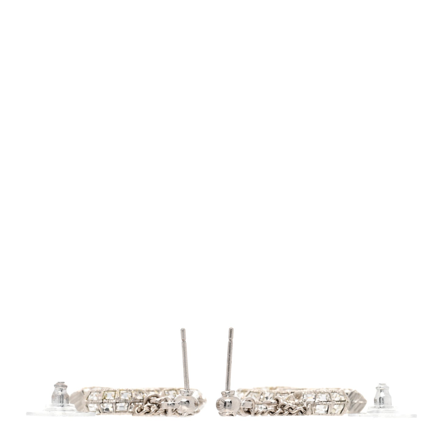 Baguette Crystal CC Drop Earrings Silver