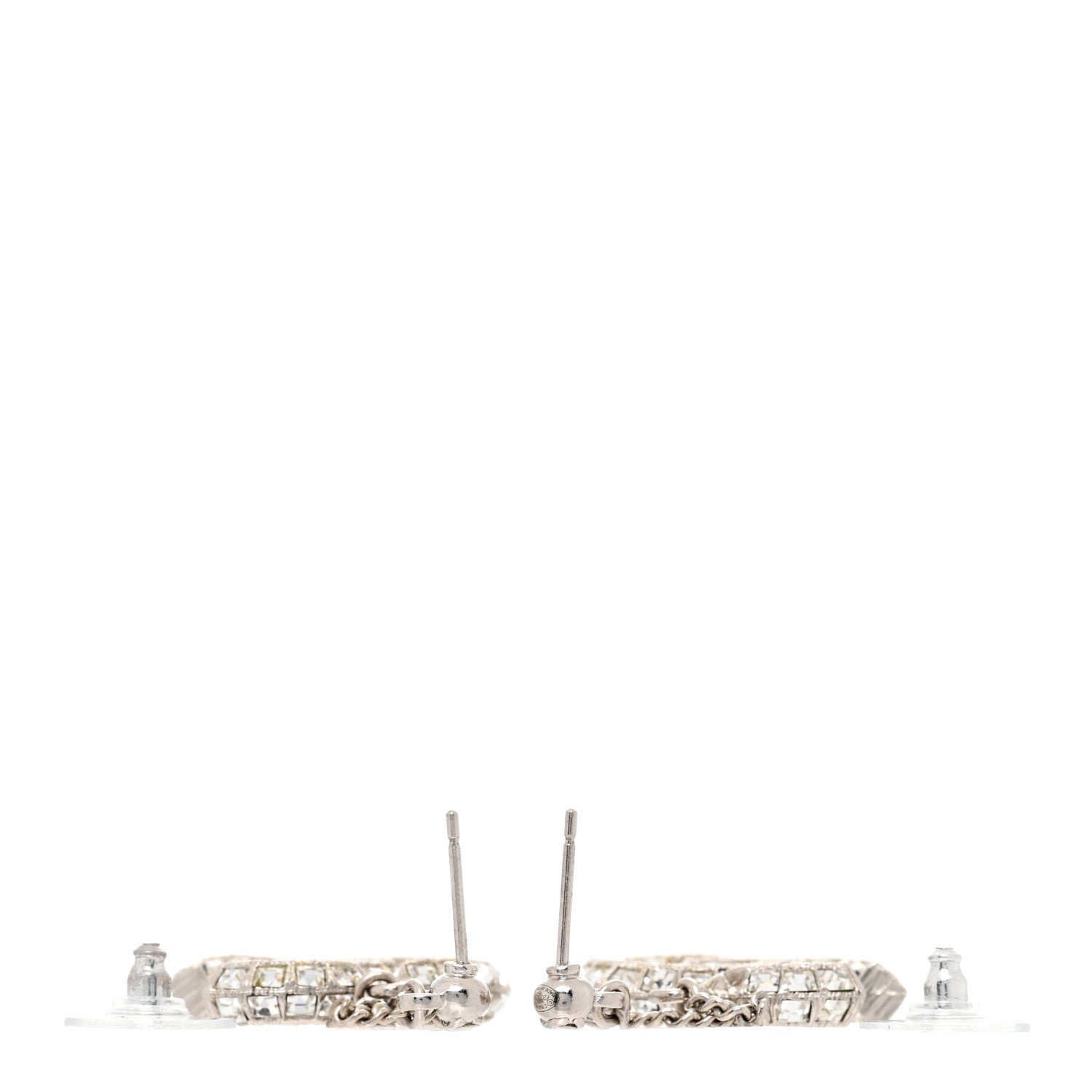 Chanel Baguette Crystal CC Drop Earrings Silver 3 of 5