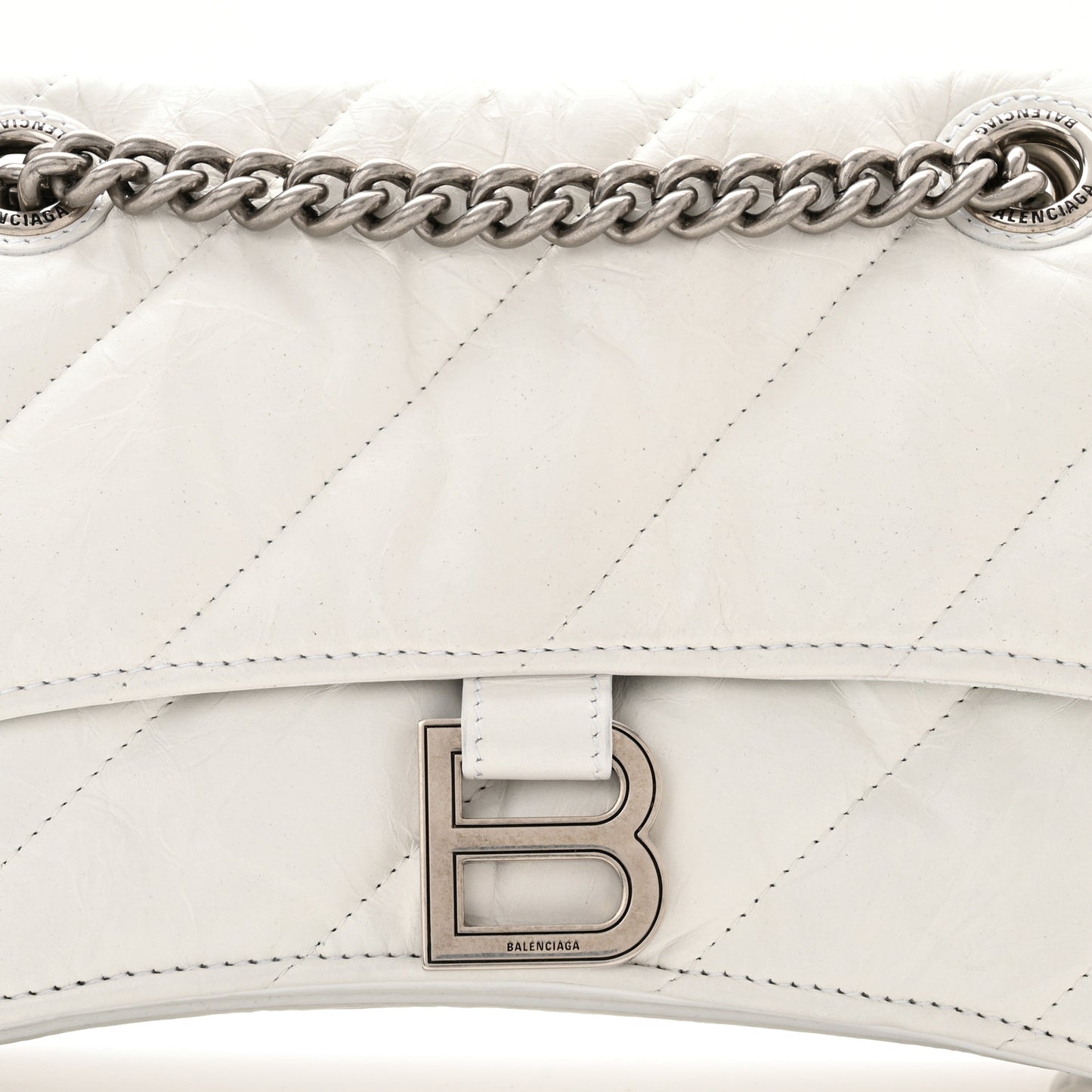 Crushed Calfskin Quilted Small Crush Chain Bag Optic White