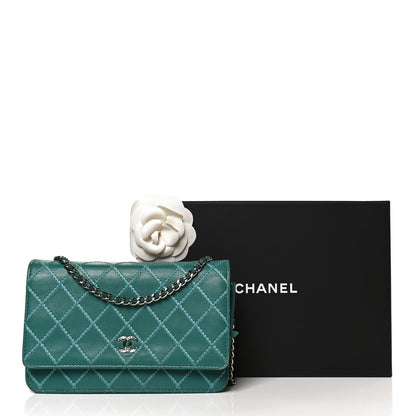 Chanel Calfskin Diamond Stitch Wallet On Chain WOC Turquoise 13 of 13