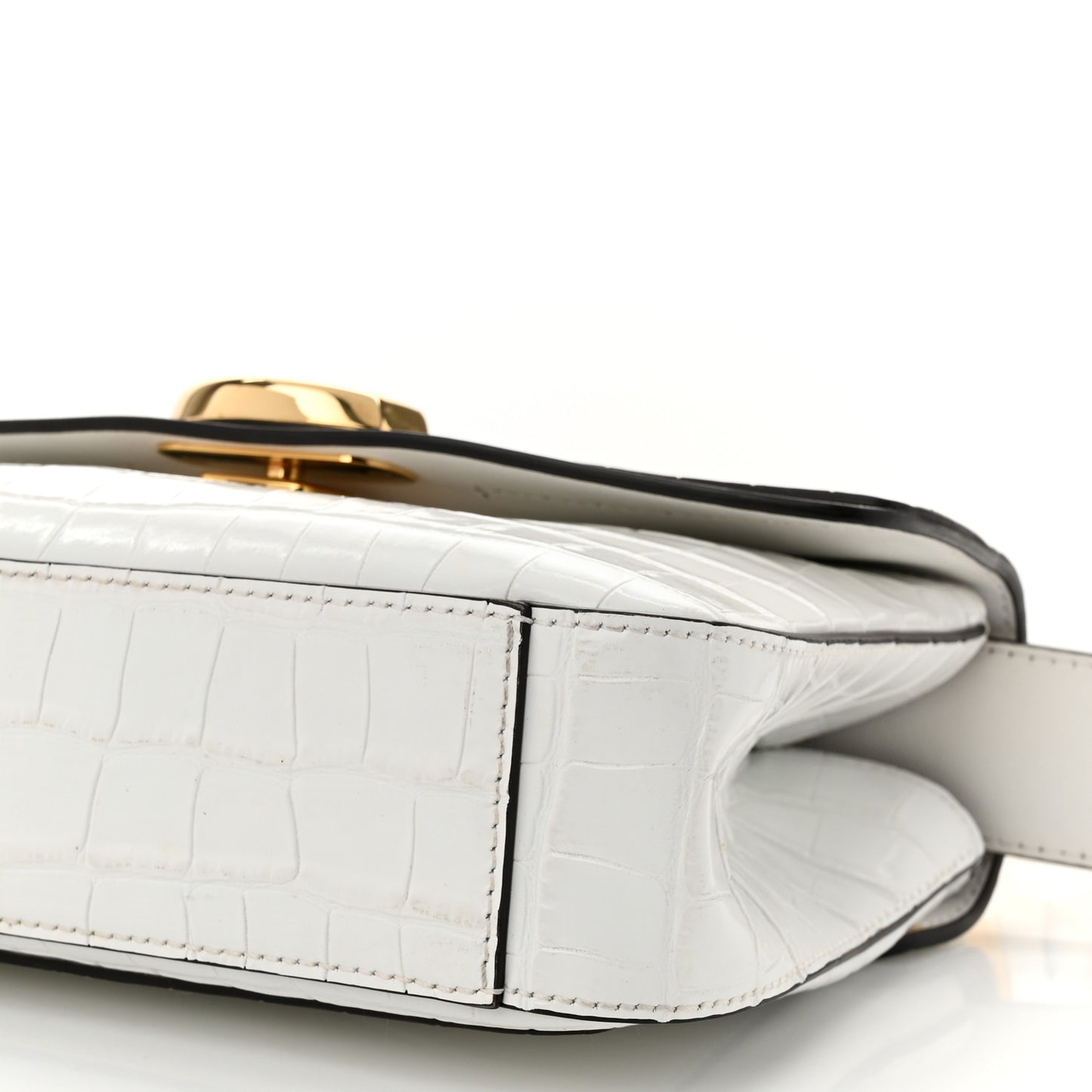 Calfskin Crocodile Embossed Small C Double Carry Bag Brilliant White