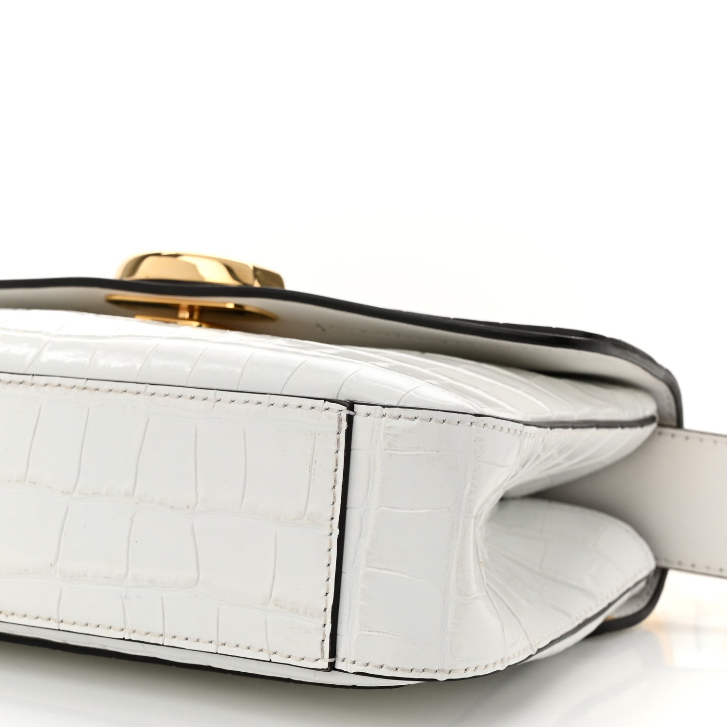Chloe Calfskin Crocodile Embossed Small C Double Carry Bag Brilliant White 10 of 11