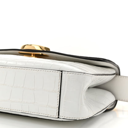 Chloe Calfskin Crocodile Embossed Small C Double Carry Bag Brilliant White 10 of 11
