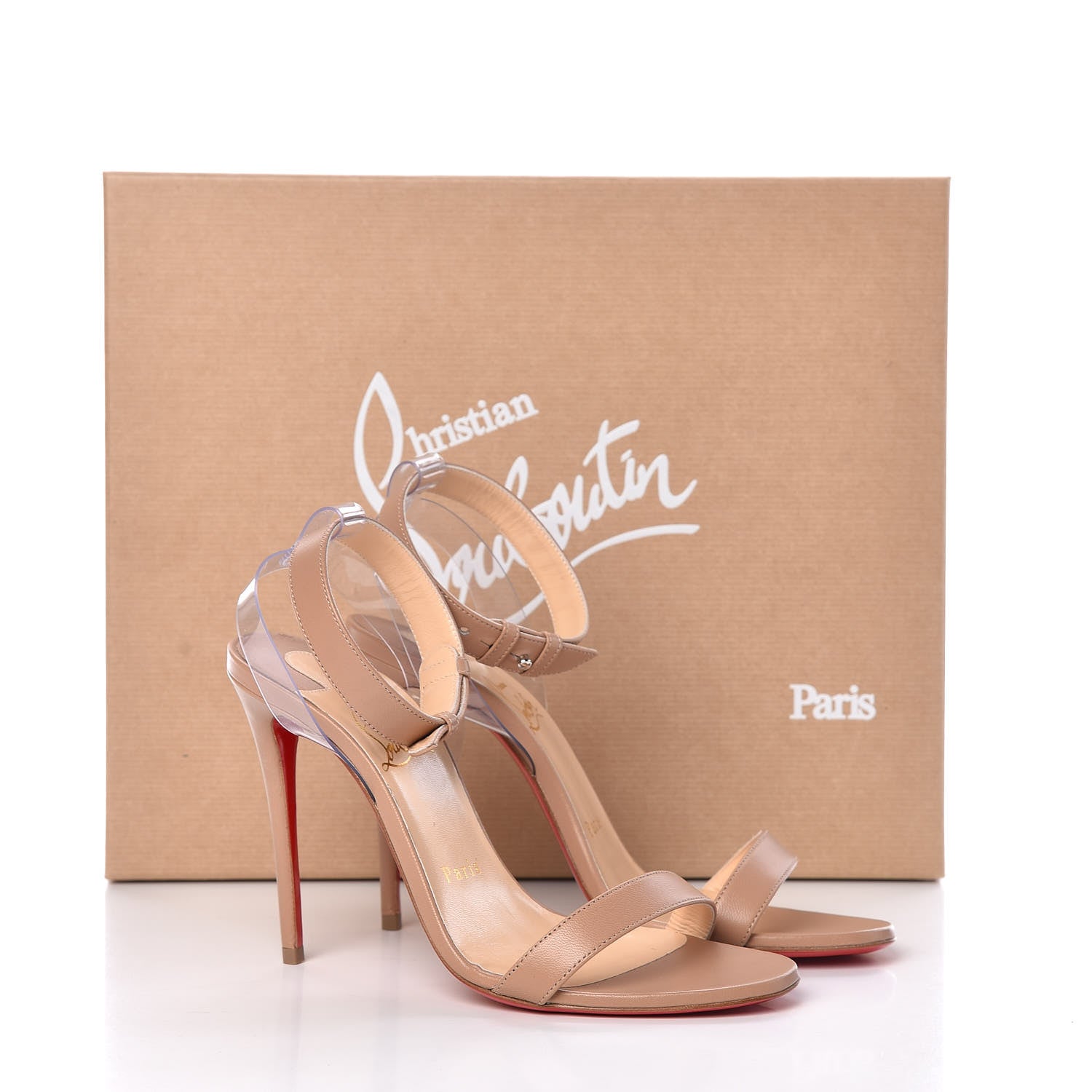 Christian Louboutin Shiny Nappa PVC Jonatina 100 Sandals 36 Nude 8 of 8
