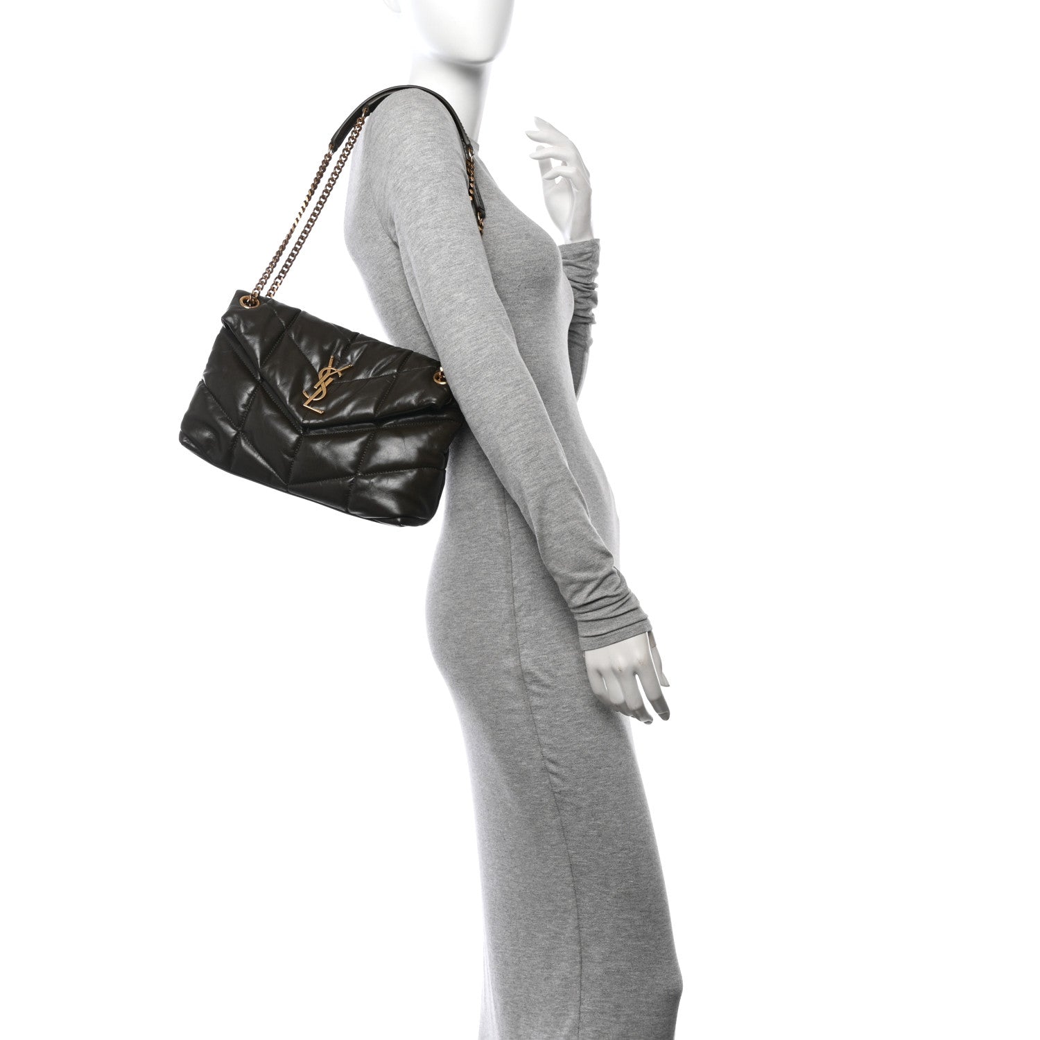 Saint Laurent Lambskin Quilted Small Loulou Puffer Monogram Chain Satchel Light Musk 2 of 10