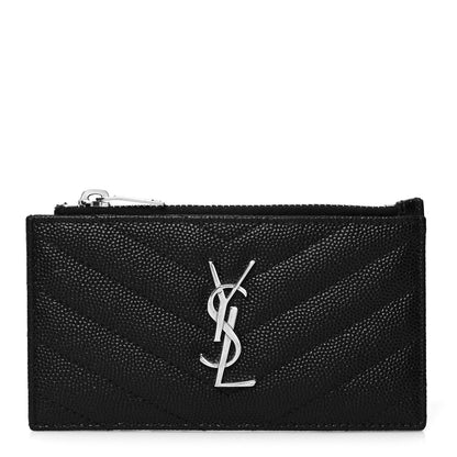 Saint Laurent Monogram Grain de Poudre 5 Fragments Zip Pouch Card Holder Black 1 of 11