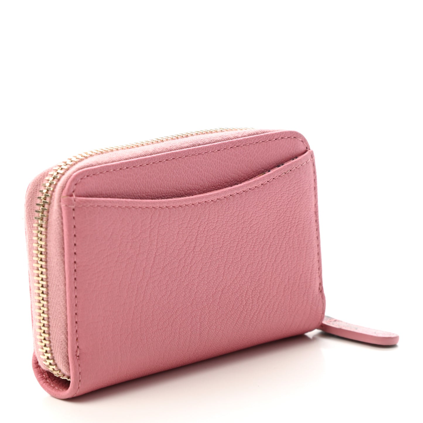 Goatskin Camellia Zip Coin Purse Pink