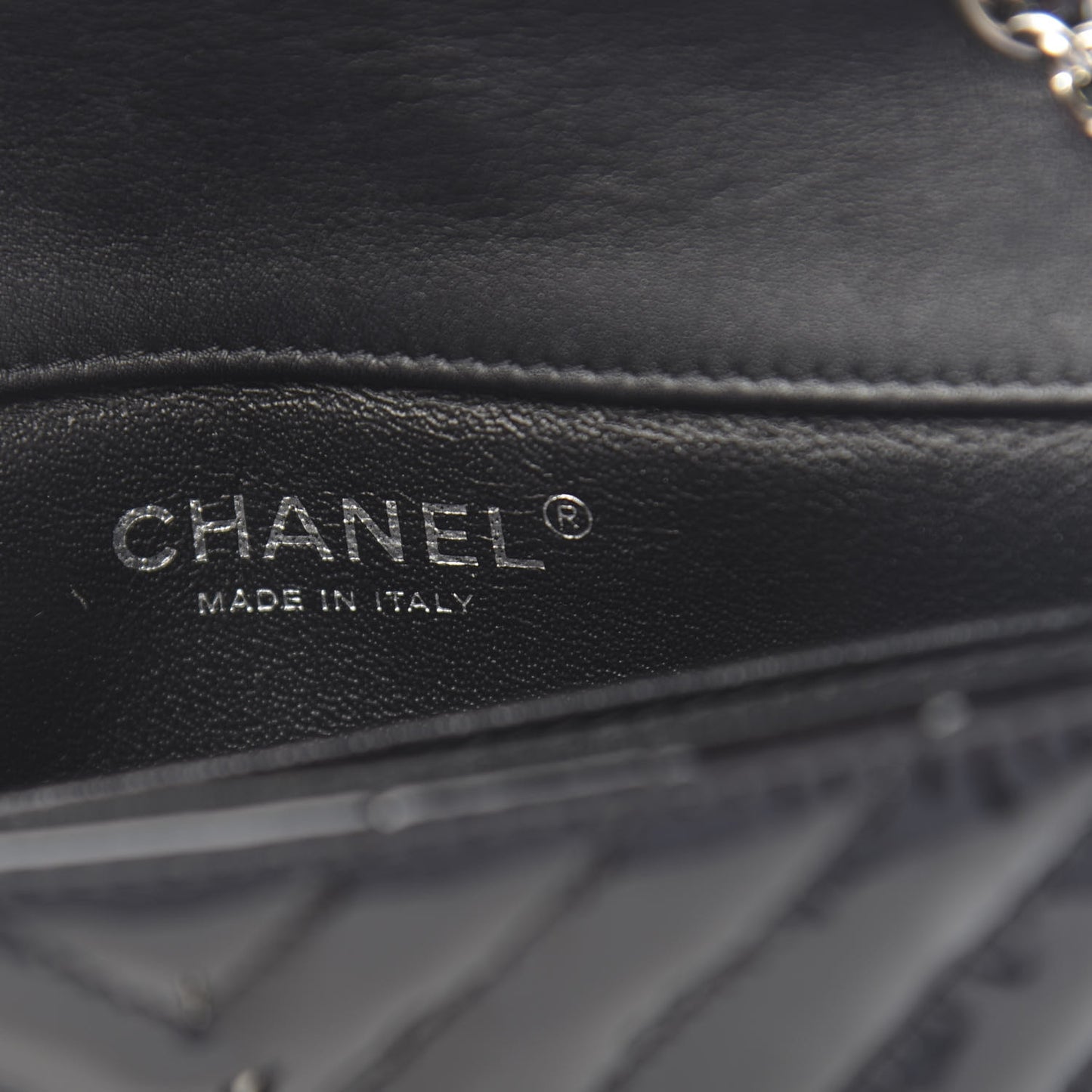 Patent Calfskin Chevron Quilted Extra Mini Flap Black