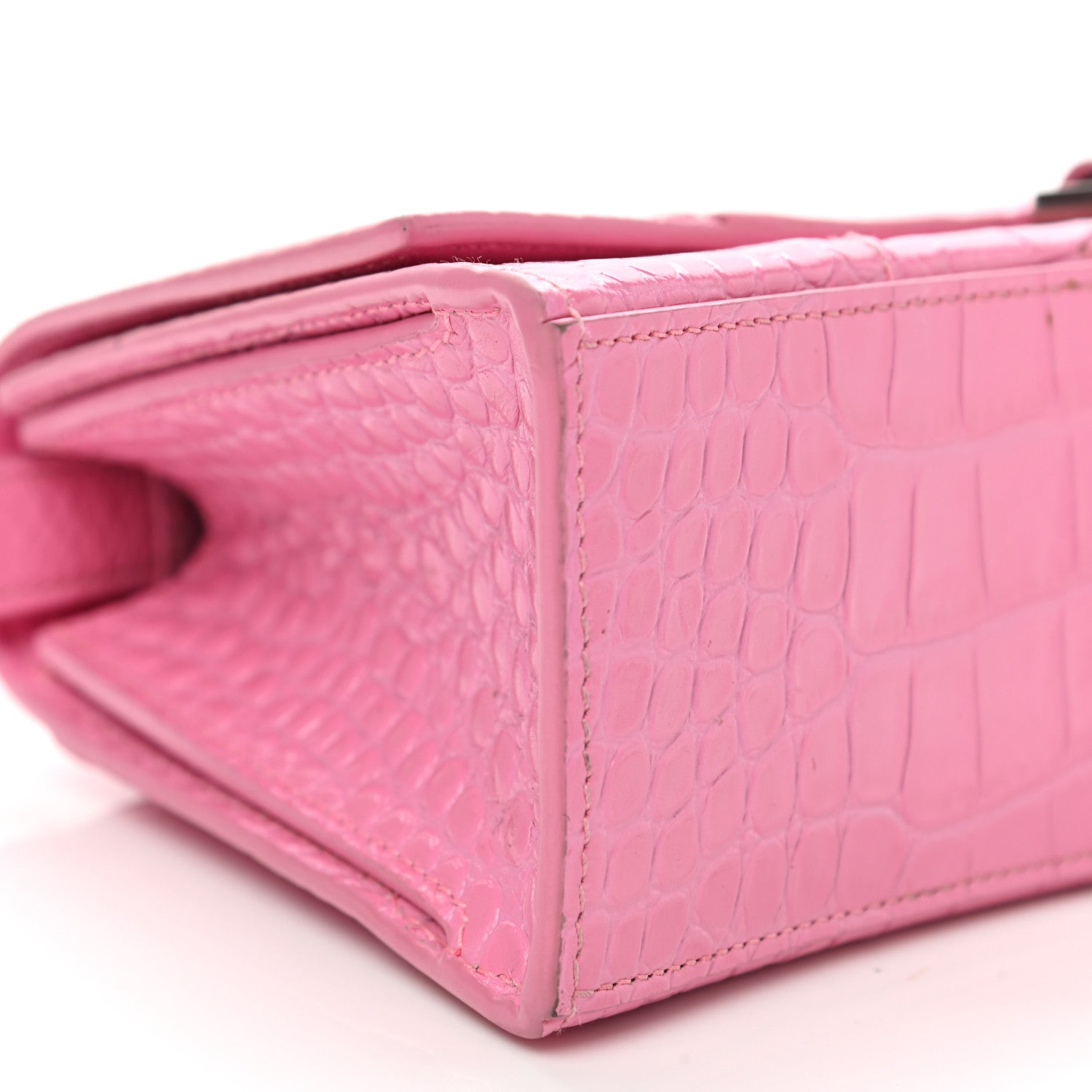 Balenciaga Shiny Calfskin Crocodile Embossed Small Hourglass Sling Shoulder Bag Baby Pink 9 of 11
