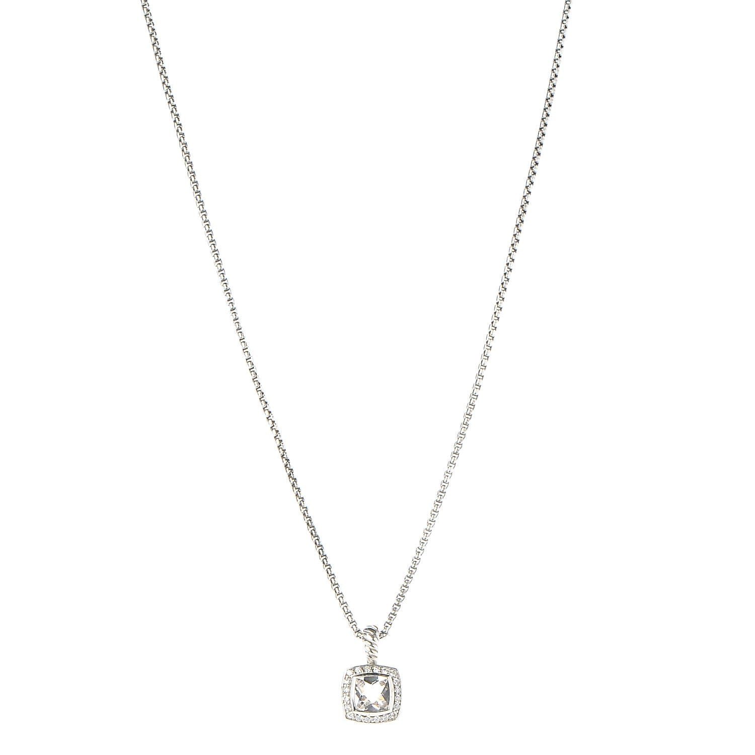 David Yurman Sterling Silver Diamond White Topaz 7mm Petite Albion Pendant Necklace 1 of 7