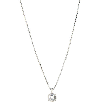 David Yurman Sterling Silver Diamond White Topaz 7mm Petite Albion Pendant Necklace 1 of 7