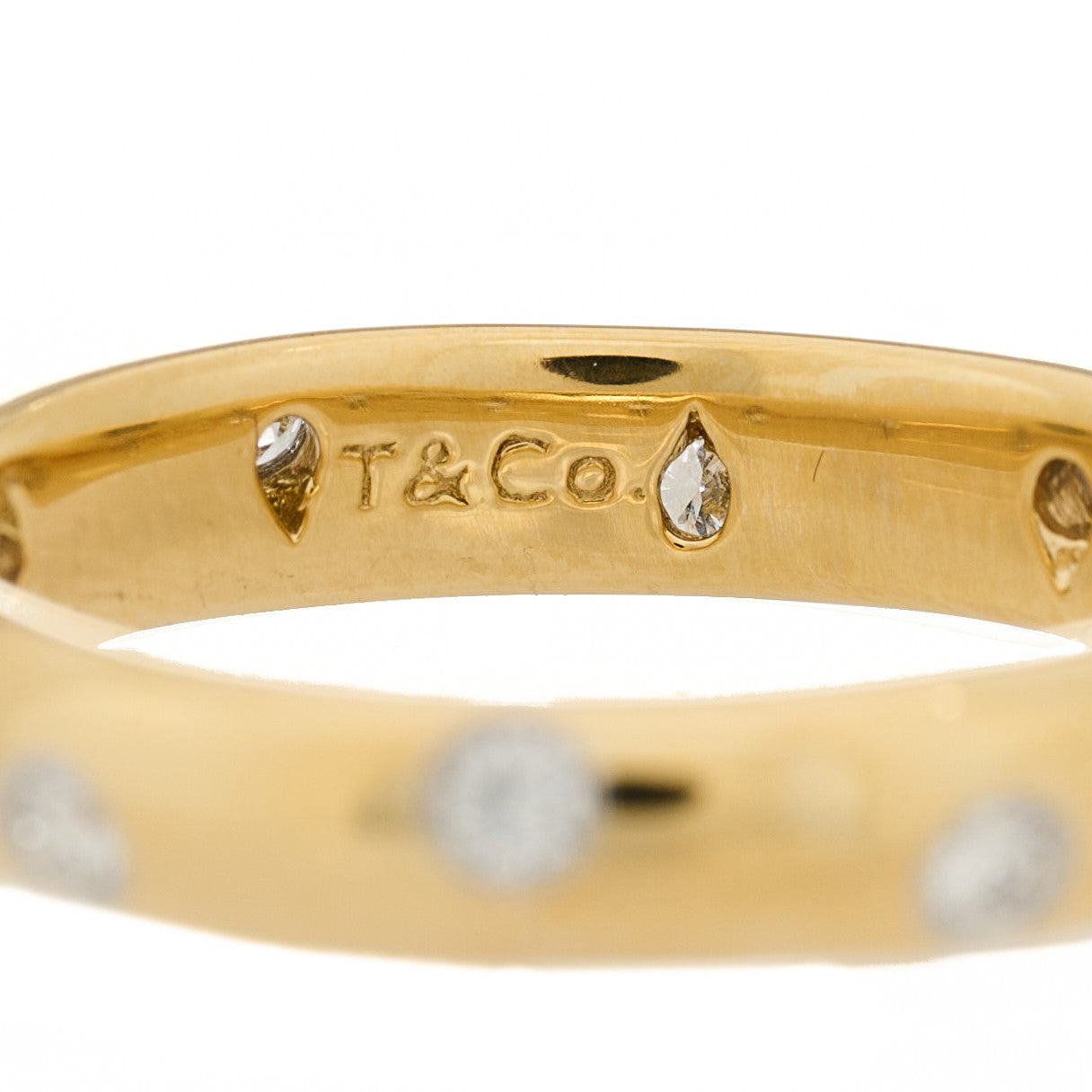 18K Yellow Gold Platinum Diamond 4mm Etoile Band Ring 55 7.25