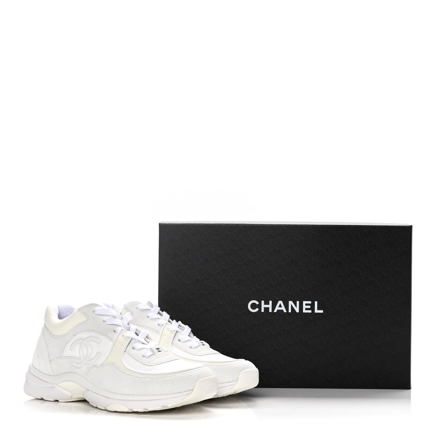 Chanel Nylon Calfskin Suede Fabric CC Sneakers 40 White 10 of 10