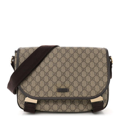 Gucci GG Plus Monogram Medium Double Buckle Flap Messenger Bag Beige Dark Brown 1 of 11