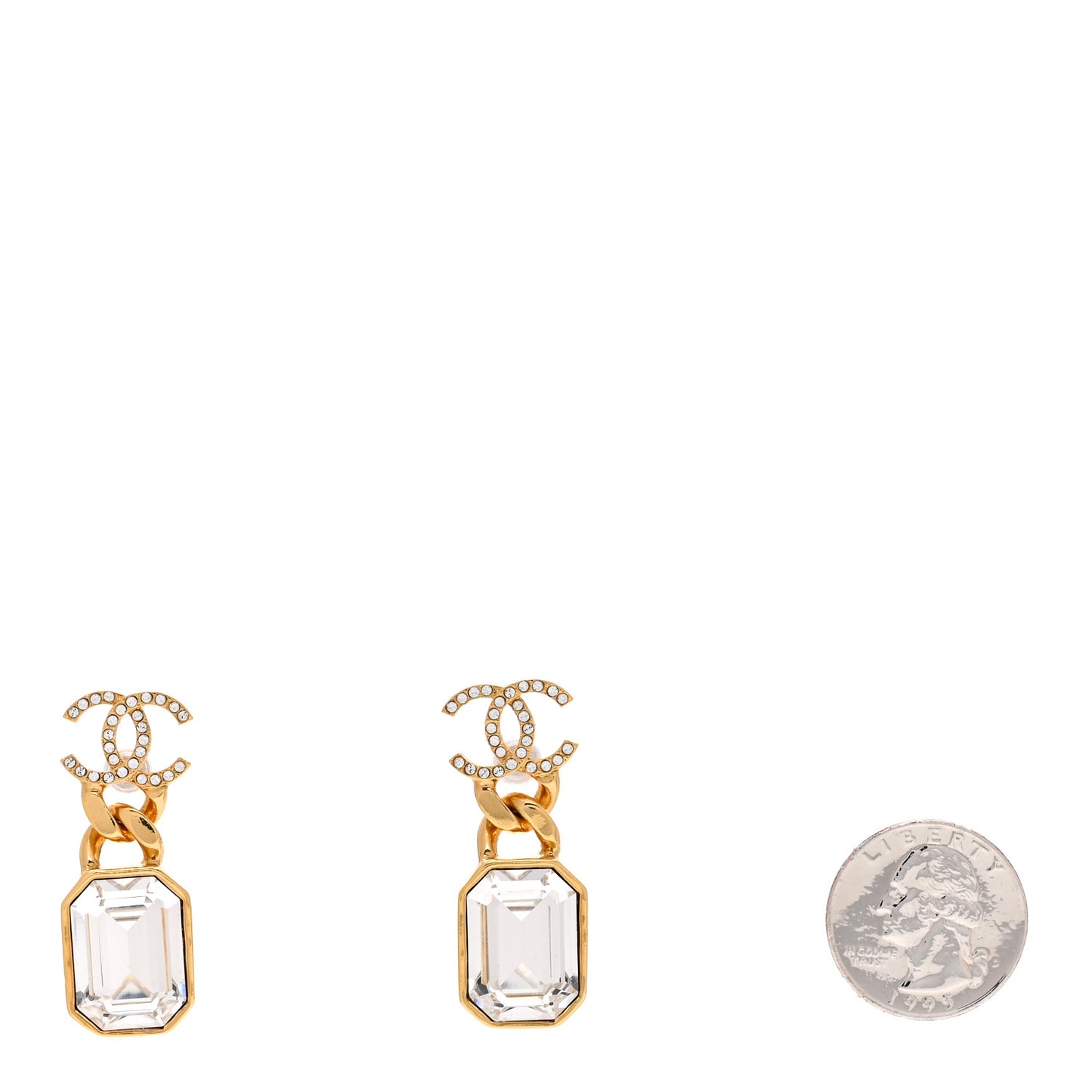 Crystal CC Chain Drop Earrings Gold