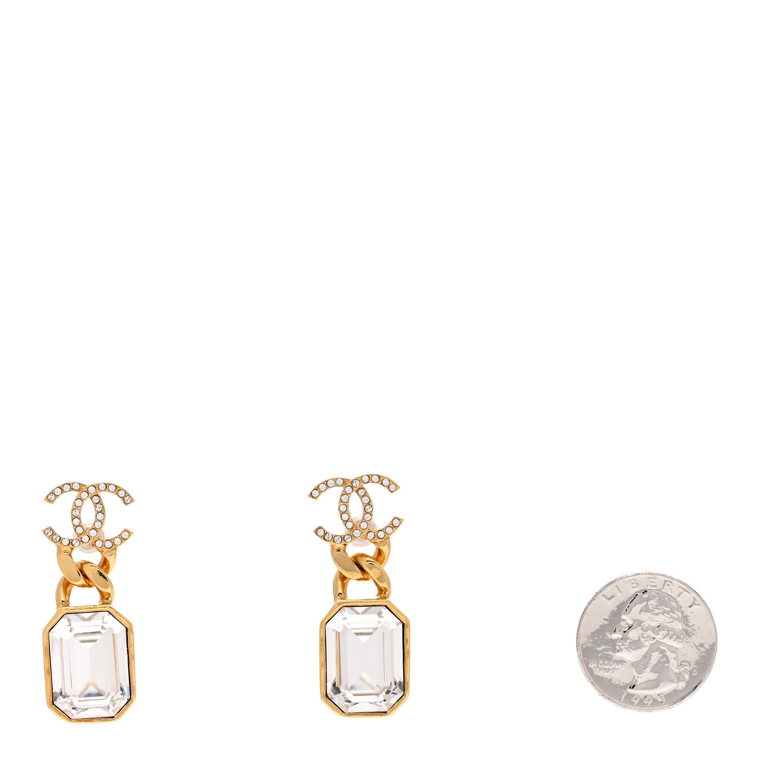 Chanel Crystal CC Chain Drop Earrings Gold 2 of 4