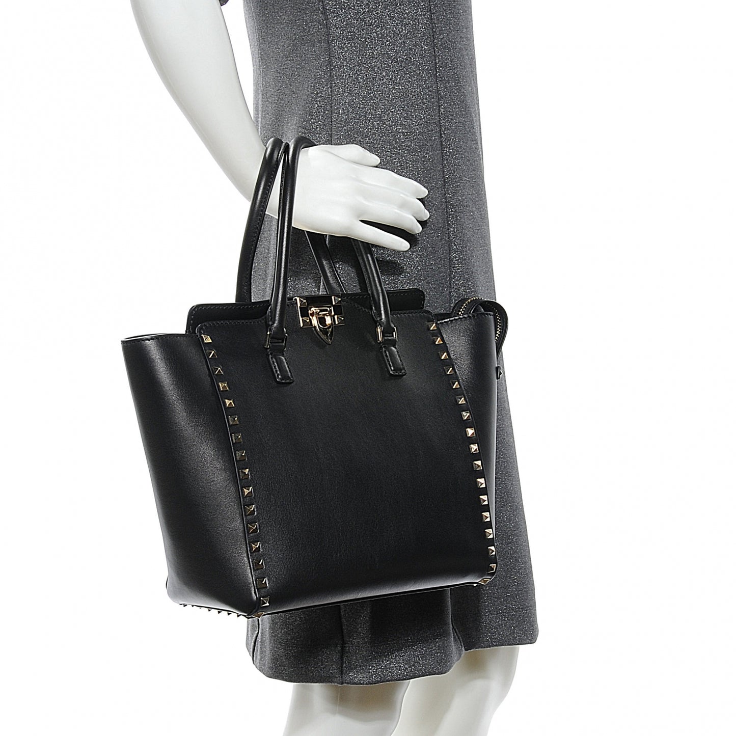 Vitello Rockstud Double Handle Tote Black