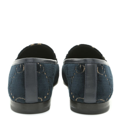 Gucci Velvet GG Monogram Horsebit Womens Jordaan Loafers 36 Blue Beige 5 of 12