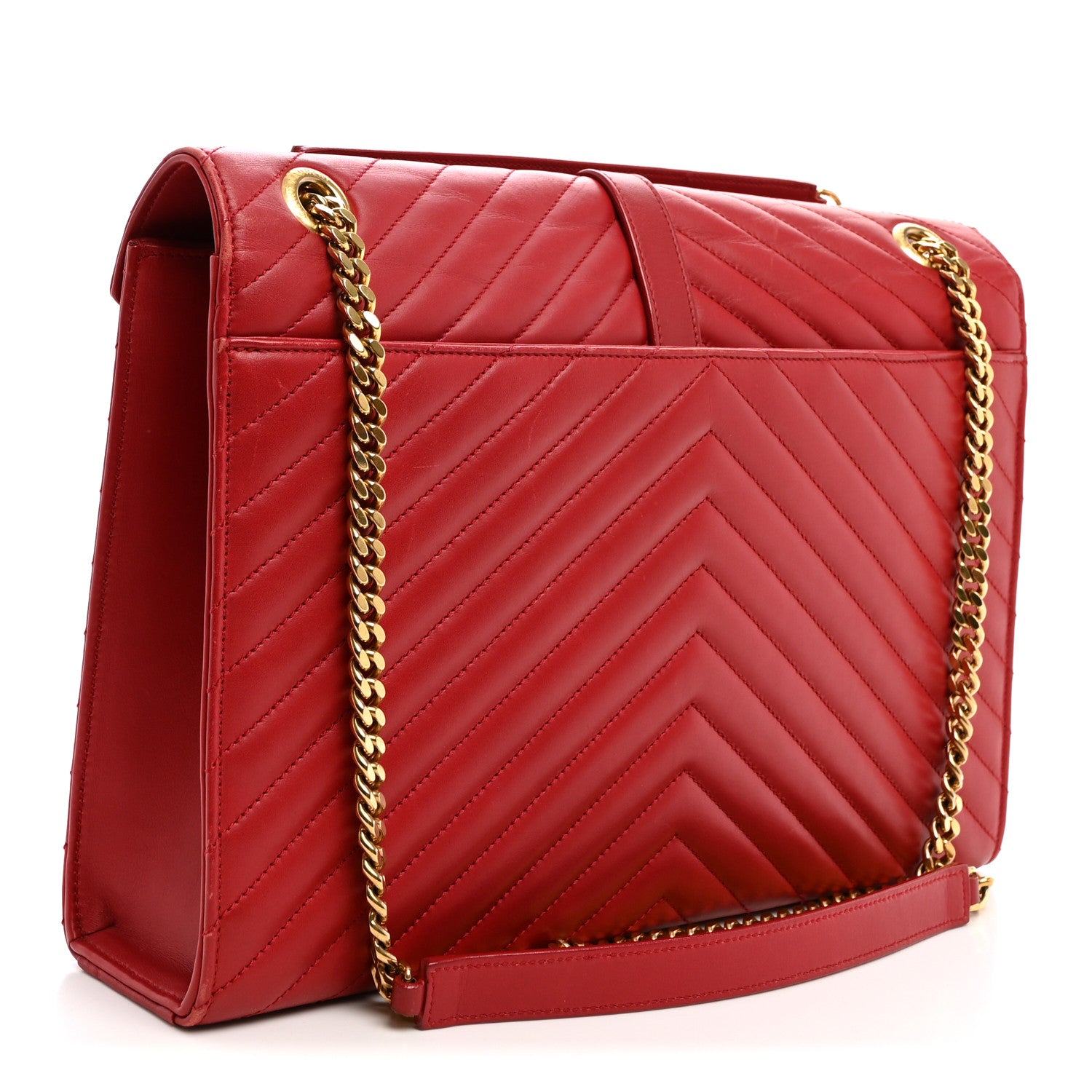Saint Laurent Smooth Calfskin Matelasse Chevron Large Monogram Satchel Red 3 of 12