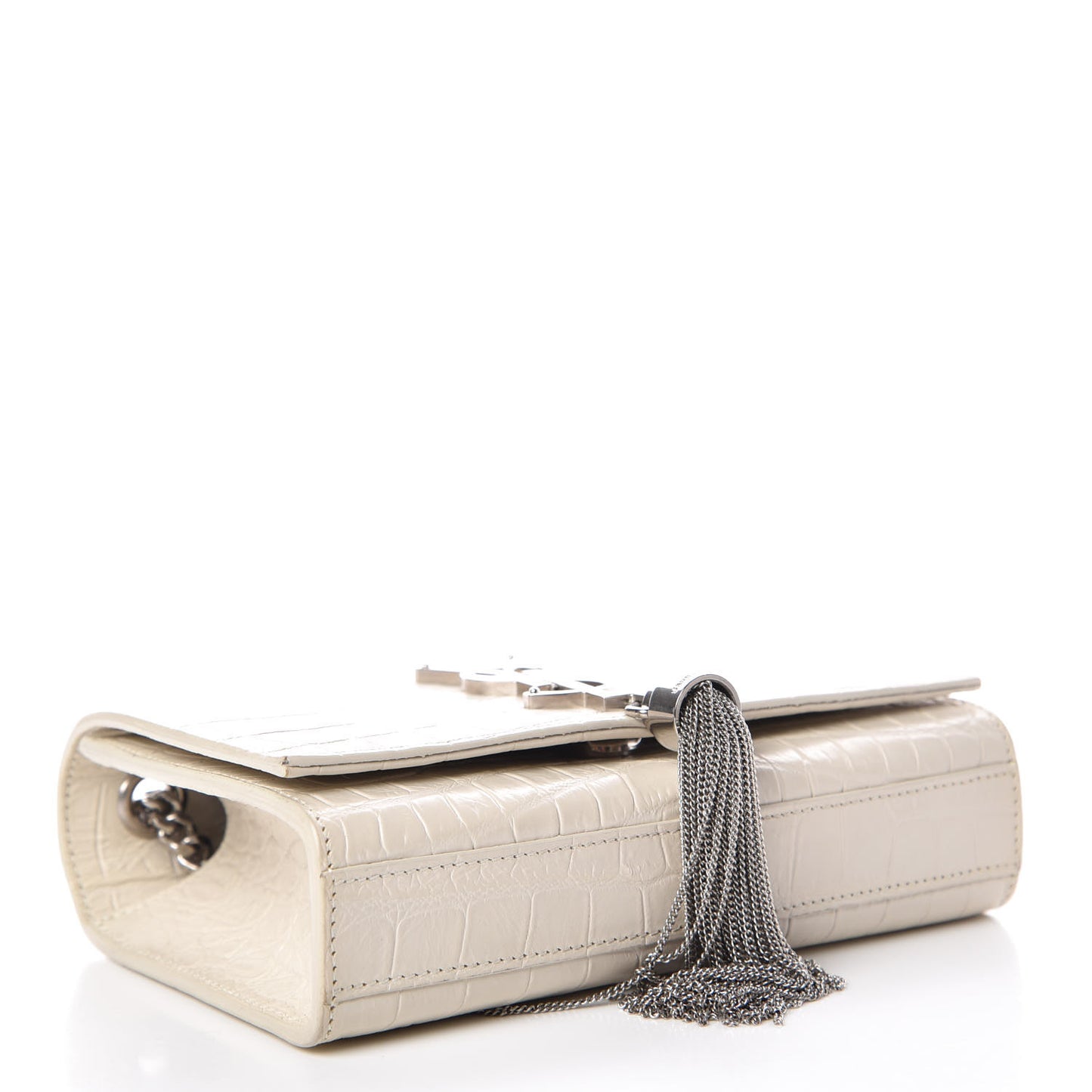 Calfskin Crocodile Embossed Small Kate Tassel Satchel Dove White