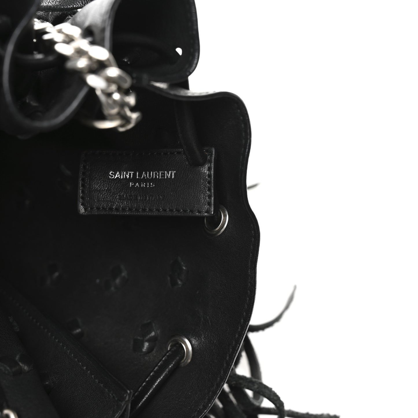 Calfskin Fringe Monogram Mini Bourse Bucket Bag Black