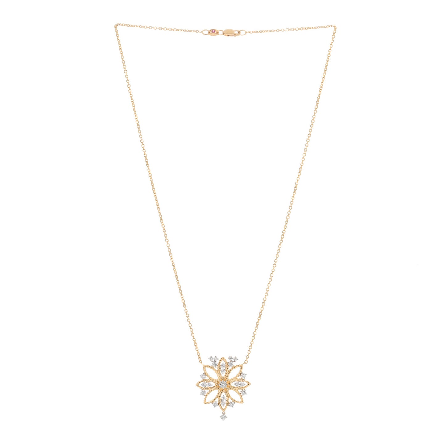 18K Yellow White Gold Diamond New Barocco Pendant Necklace