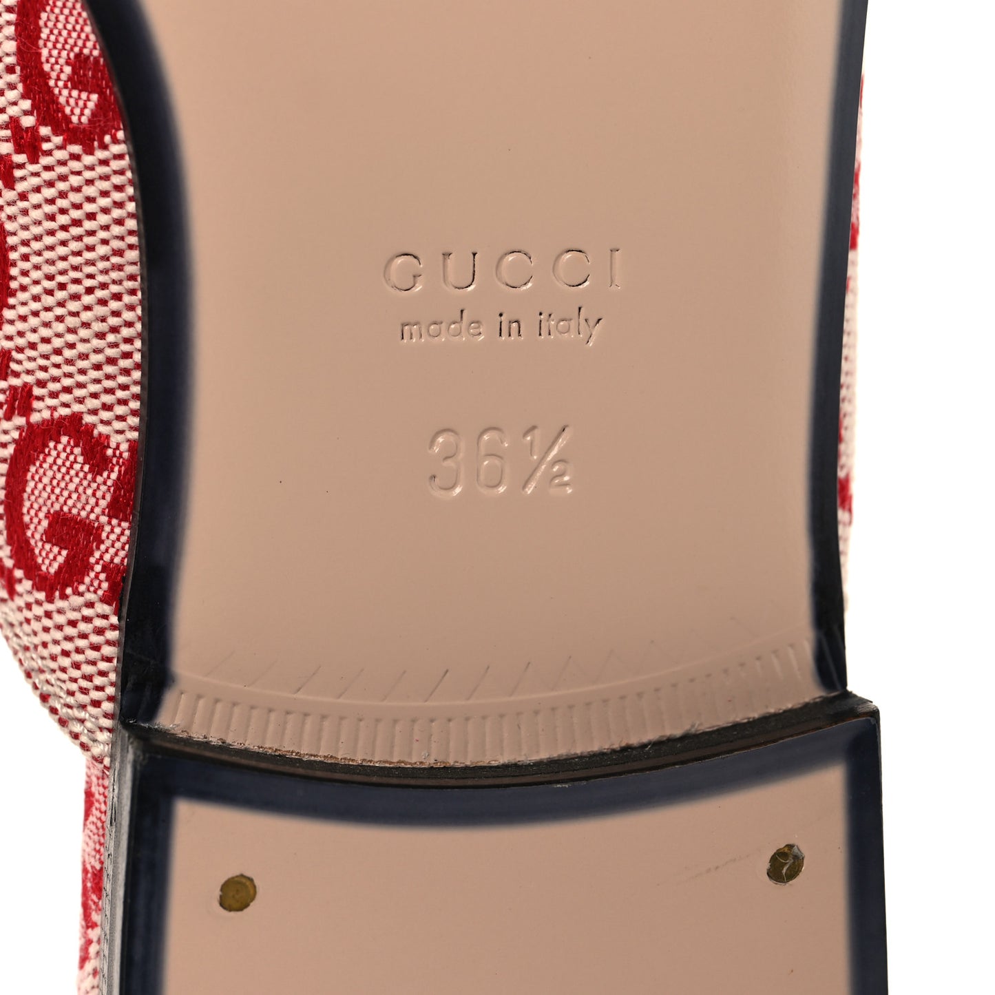 Canvas GG Monogram Horsebit Womens Princetown Slippers 36.5 Gardenia Hibiscus Red