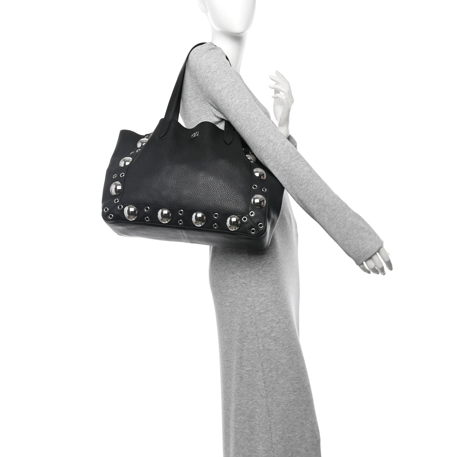 Valentino Garavani Grainy Calfskin Studded Medium Nellcote Shopping Tote Black 2 of 11