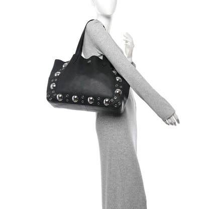 Valentino Garavani Grainy Calfskin Studded Medium Nellcote Shopping Tote Black 2 of 11