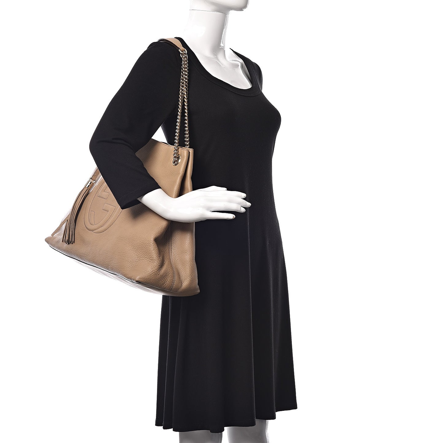 Pebbled Calfskin Large Soho Chain Shoulder Bag Nude