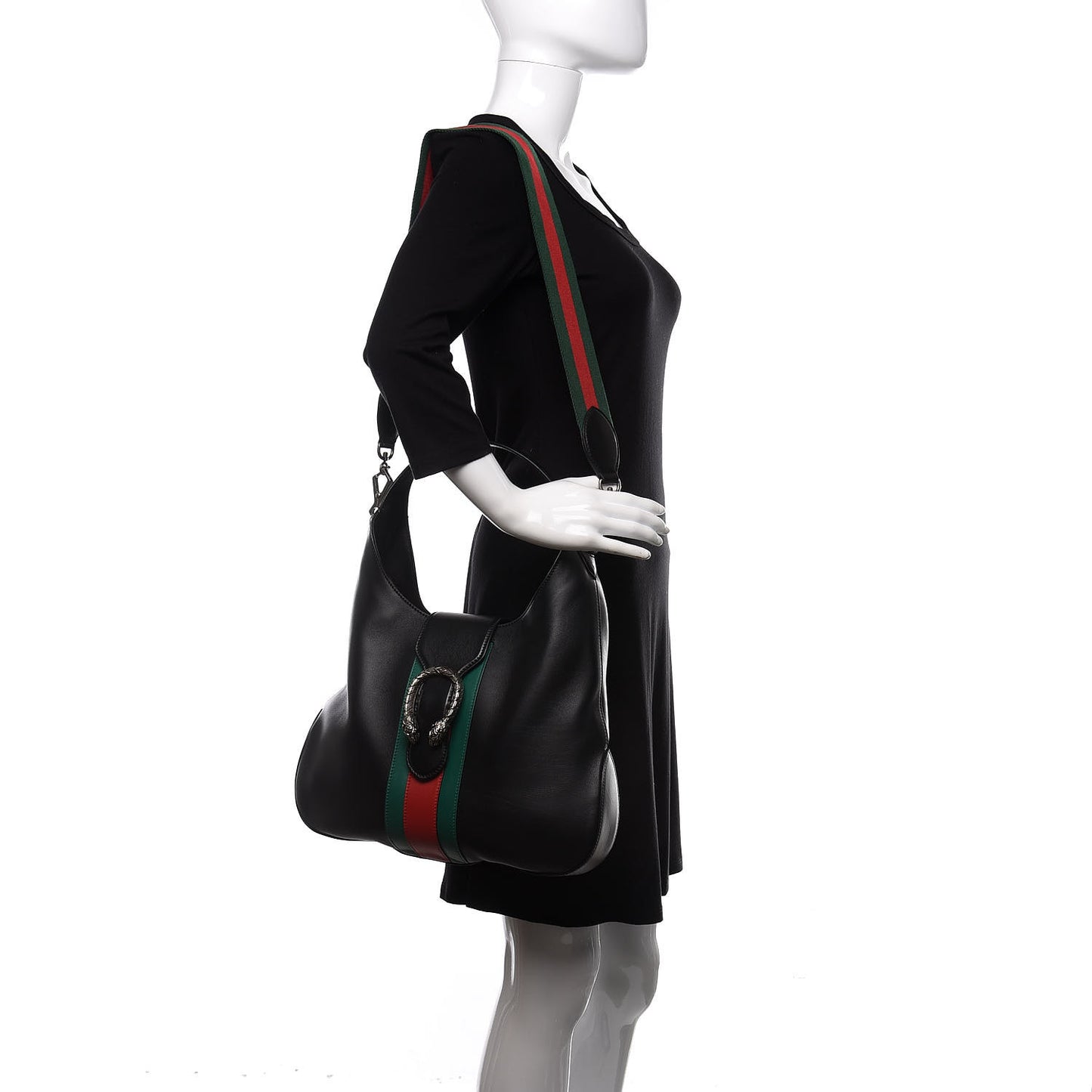 Calfskin Web Stripe Medium Dionysus Hobo Black