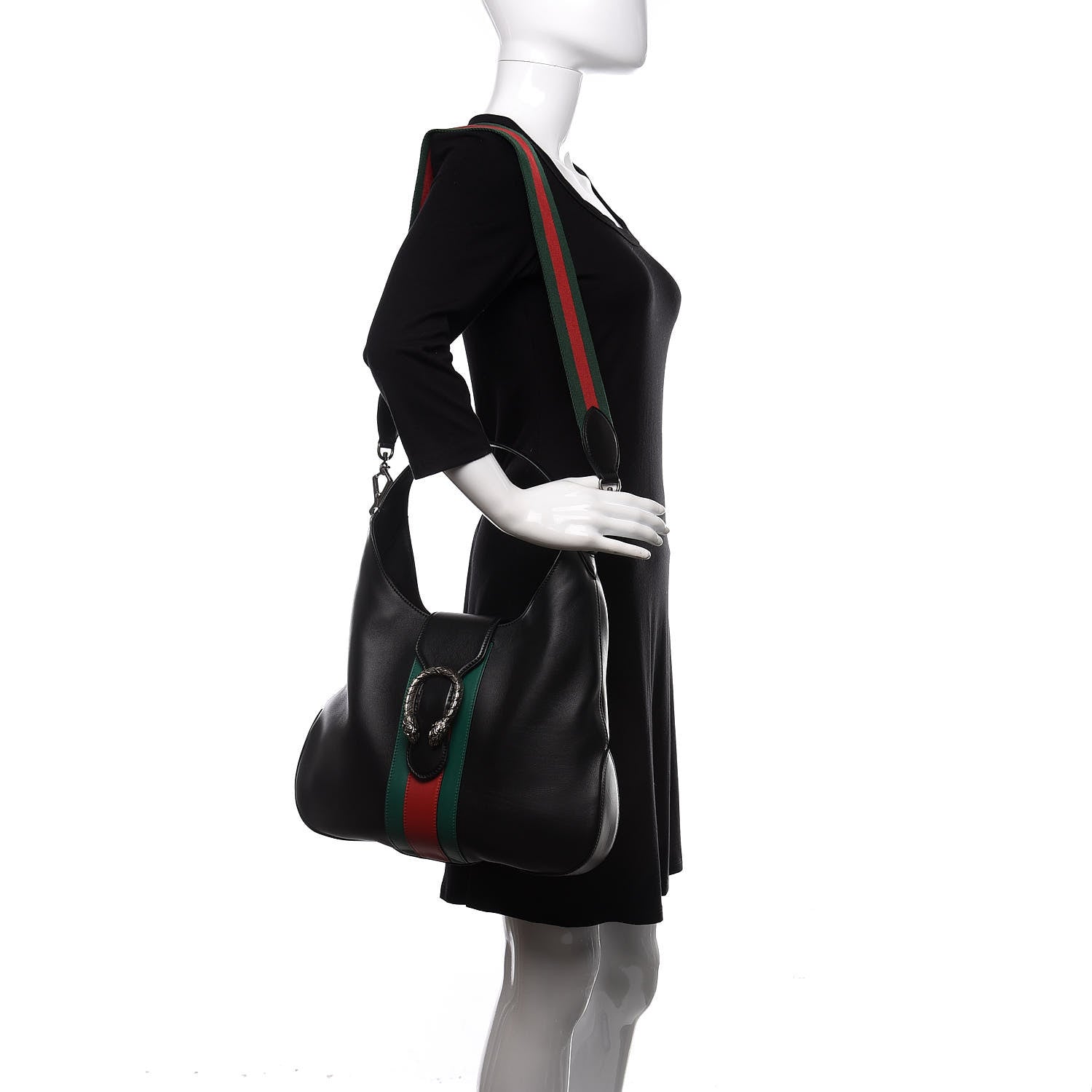 Gucci Calfskin Web Stripe Medium Dionysus Hobo Black 2 of 13