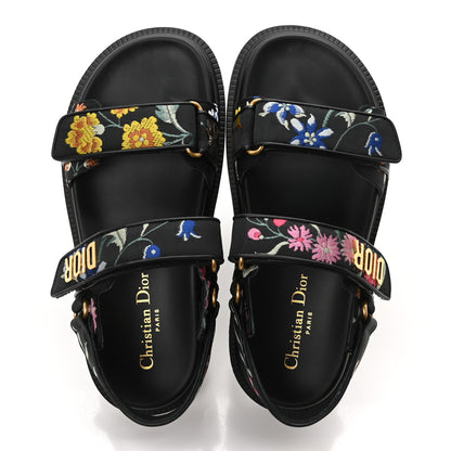 Christian Dior Technical Fabric Petites Fleurs Print Dioract Sandals 37 Black Multicolor 2 of 9