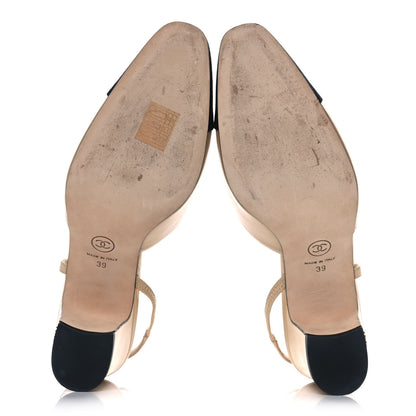 Chanel Goatskin Grosgrain Cap Toe CC Slingback Pumps 39 Beige Black 5 of 9