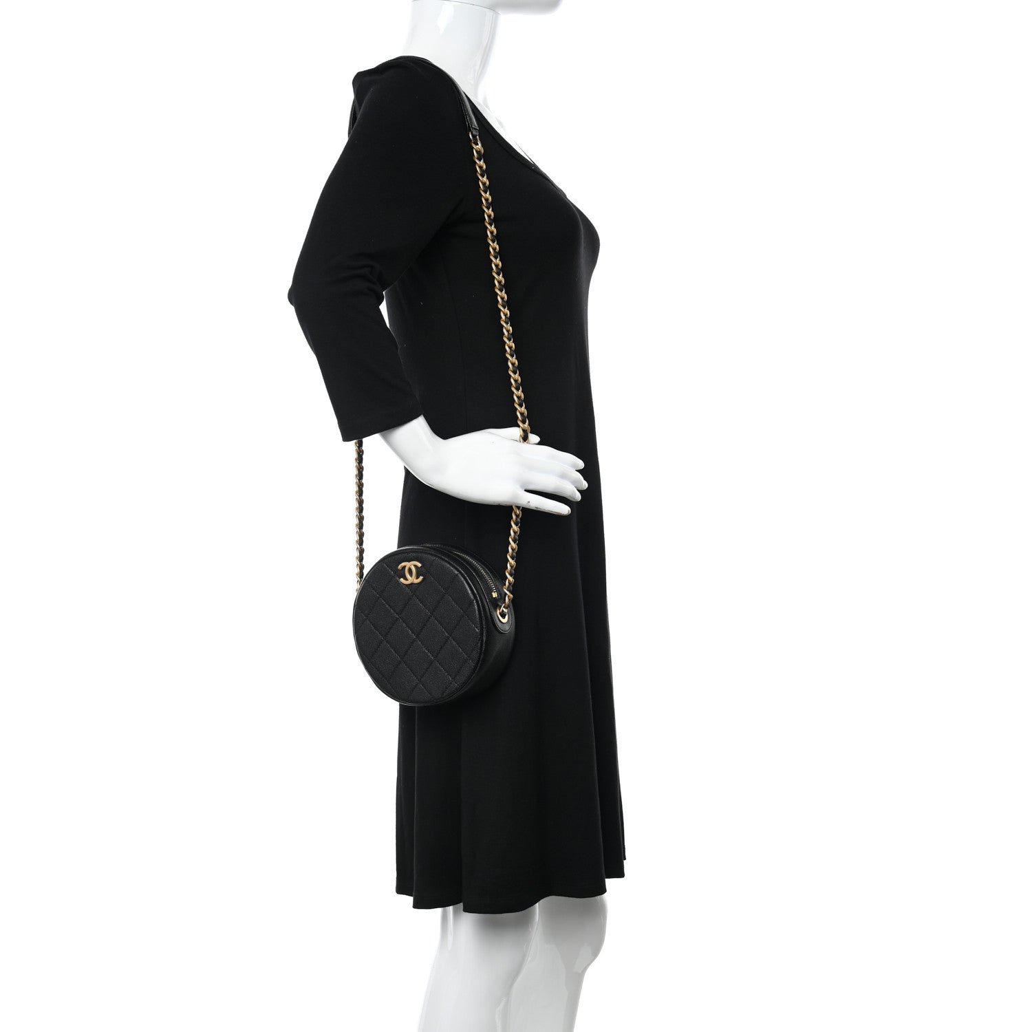 Chanel Caviar Quilted Small Round Bag With Chain Black 2 of 11