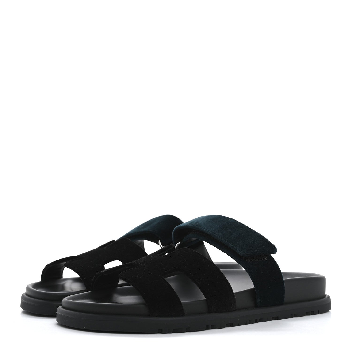 Hermes Velvet Womens Chypre Sandals 36 Black Vert Mousse 36.5 Black Vert Mousse 4 of 9