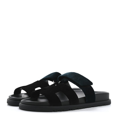 Hermes Velvet Womens Chypre Sandals 36 Black Vert Mousse 36.5 Black Vert Mousse 4 of 9
