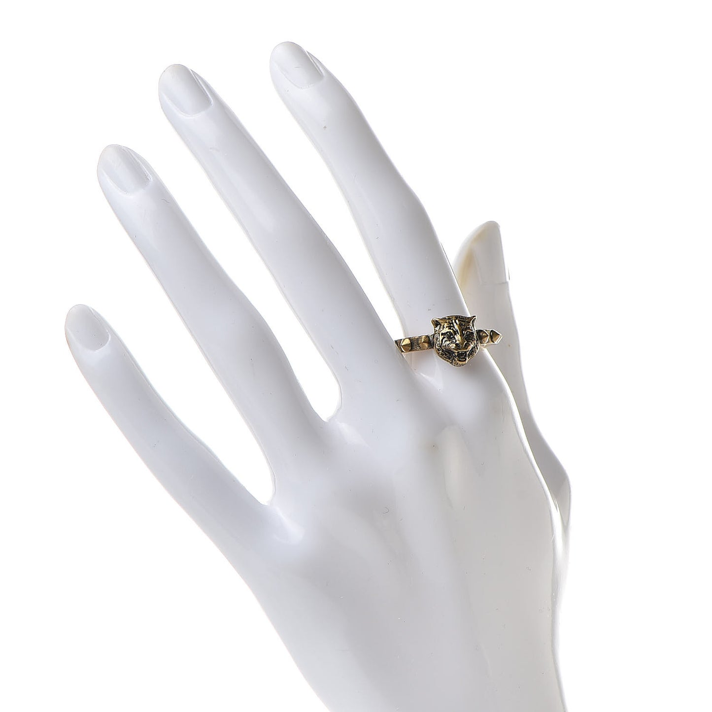 Metal Feline Head Ring 16 Aged Gold