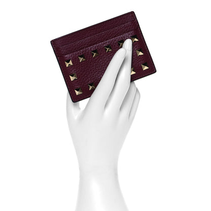 Valentino Garavani Pebbled Calfskin Rockstud Card Holder Cerise 2 of 5