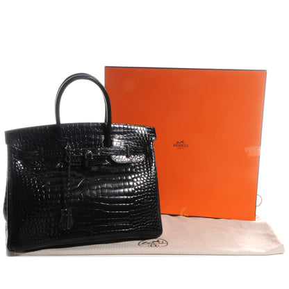 Hermes Shiny Porosus Crocodile Birkin 35 Black 6 of 11