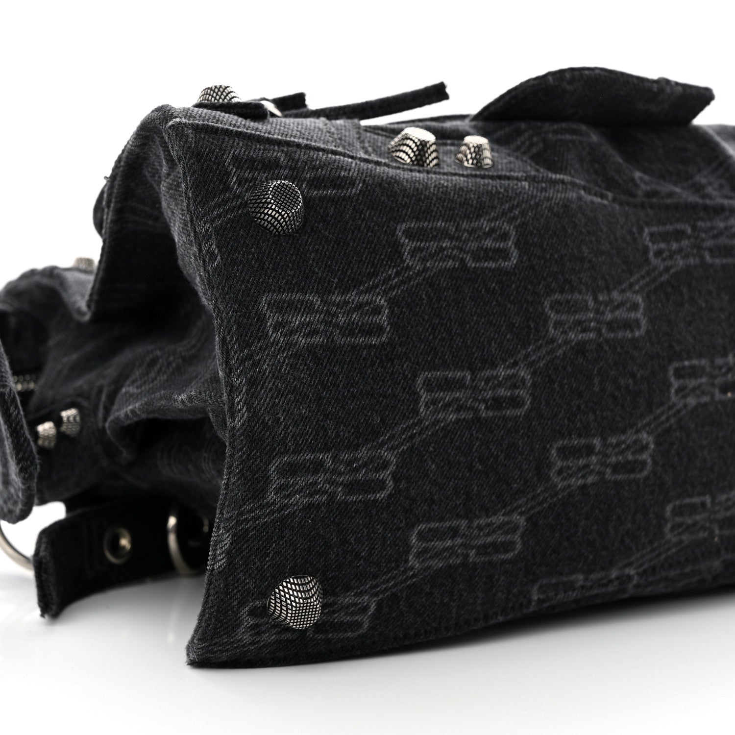 Balenciaga Washed Denim BB Monogram Neo Cagole City Handbag Black 9 of 11