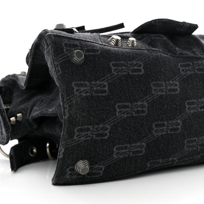 Balenciaga Washed Denim BB Monogram Neo Cagole City Handbag Black 9 of 11
