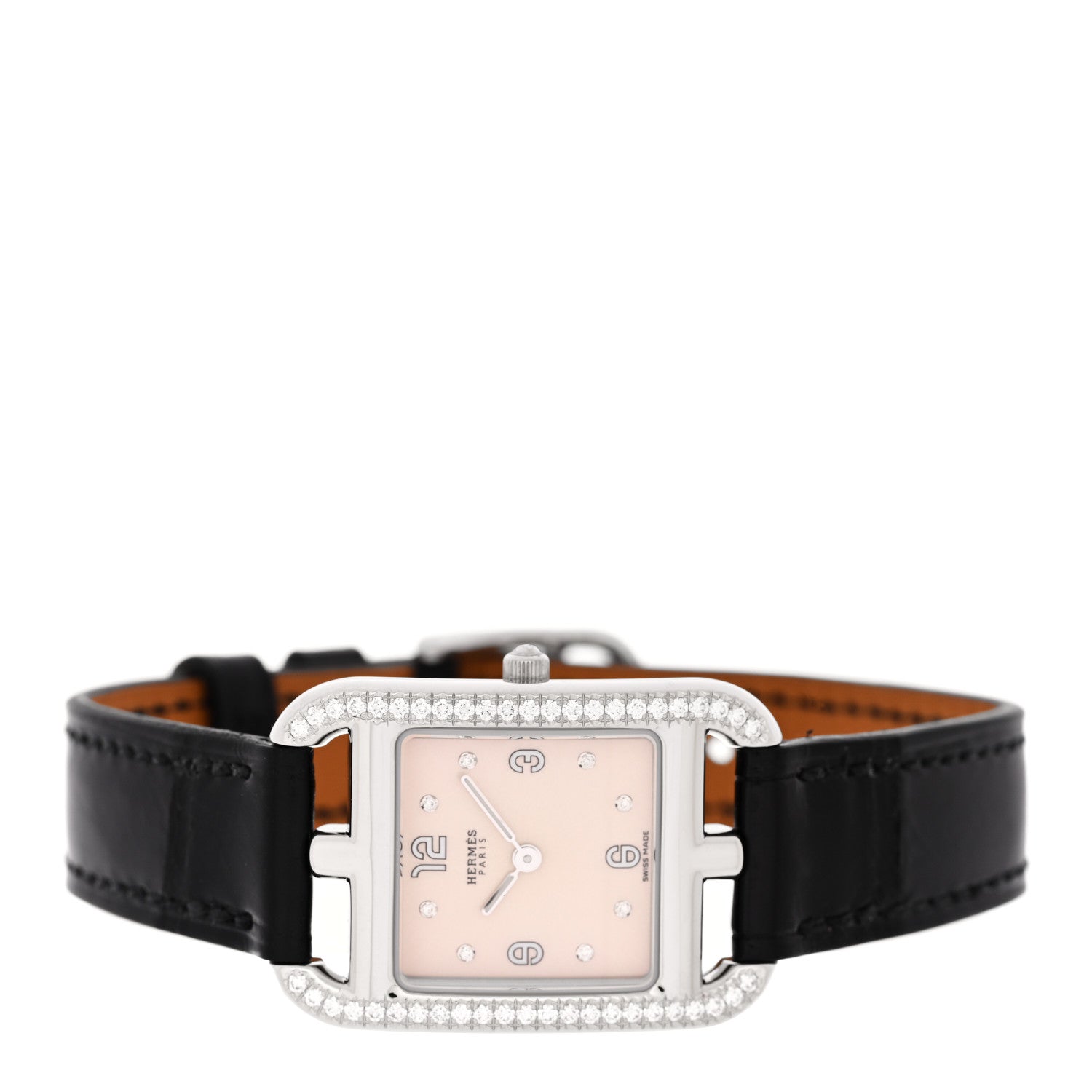 Hermes Stainless Steel Alligator Diamond Bezel 23mm Cape Cod Quartz Watch Noir 2 of 5