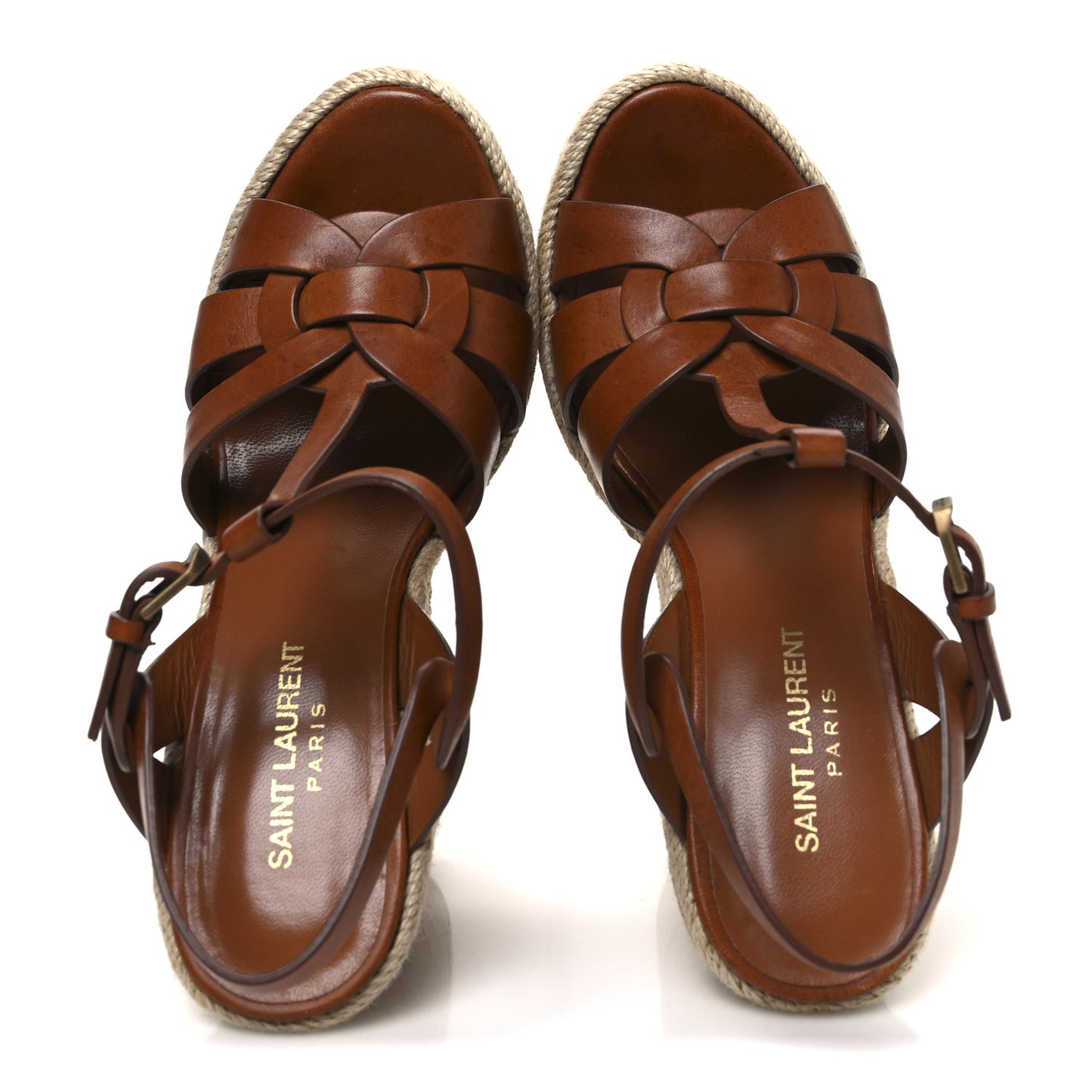 Calfskin 85 Platform Espadrille Wedge Sandals 37.5 Brown