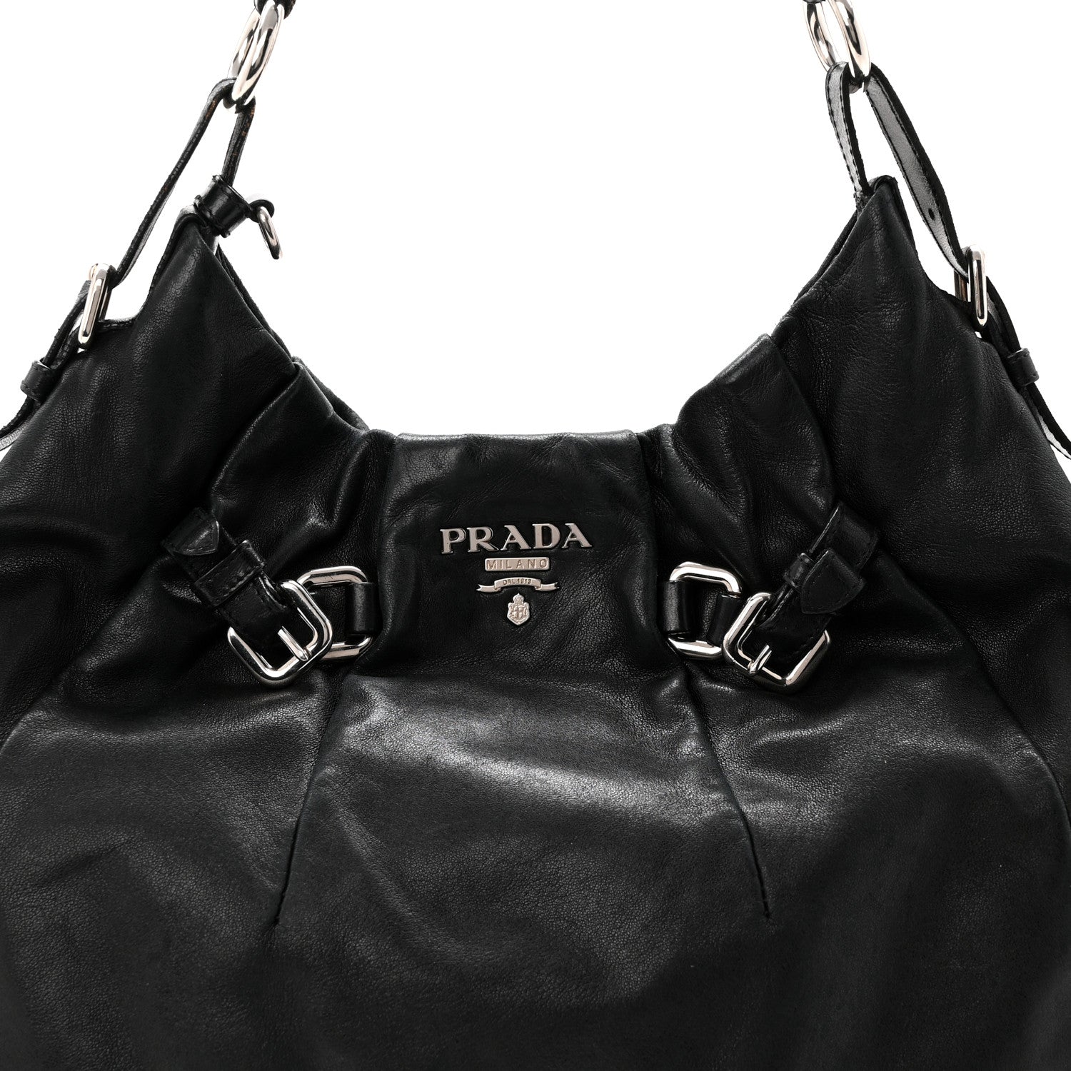 Prada Soft Calf Pleated Hobo Black 8 of 10