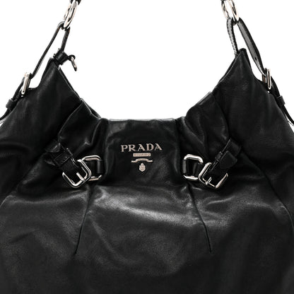 Prada Soft Calf Pleated Hobo Black 8 of 10