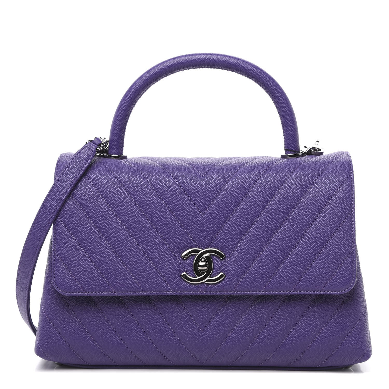 Chanel Caviar Chevron Quilted Small Coco Handle Flap Purple 1 of 12